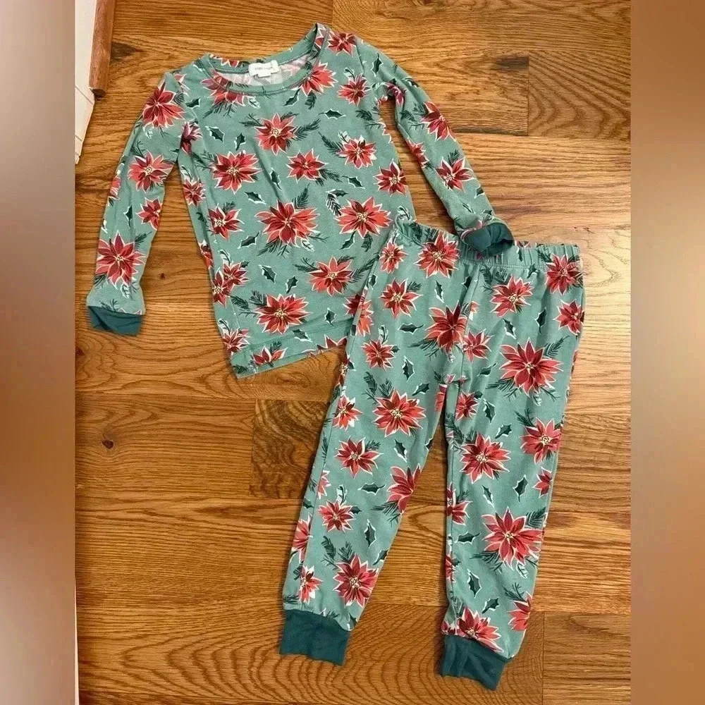Angel Dear 2-Piece Pajama Set Bamboo Size 3T Poinsettia Christmas